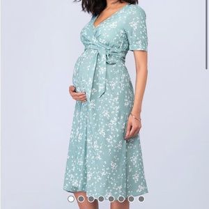 Seraphine Sage Floral Maternity & Nursing Midi Dress